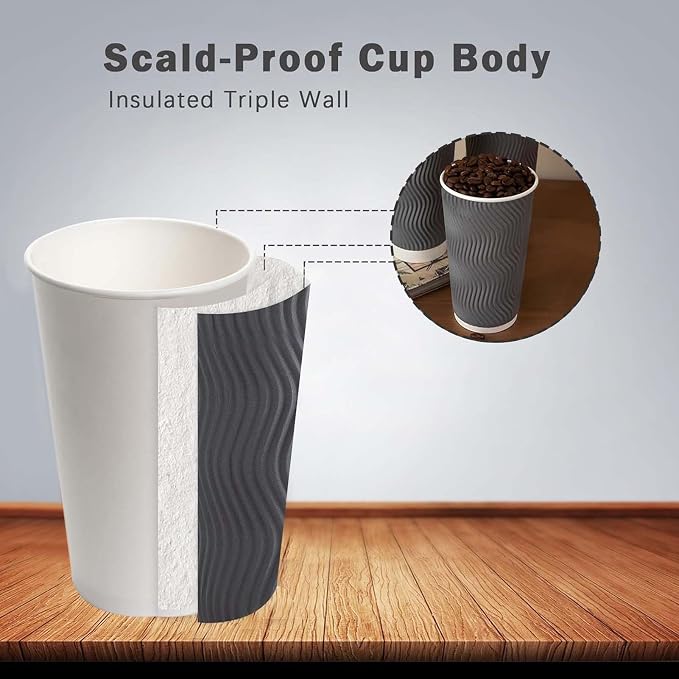 Clawsoff 50 Pack 20 oz Disposable Coffee Cups，Insulated Ripple Wall Paper - Image 4