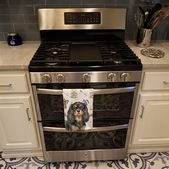 Caroline's Treasures Black and Tan Cavalier Spaniel Coffee Bar Kitchen Towel - Image 5