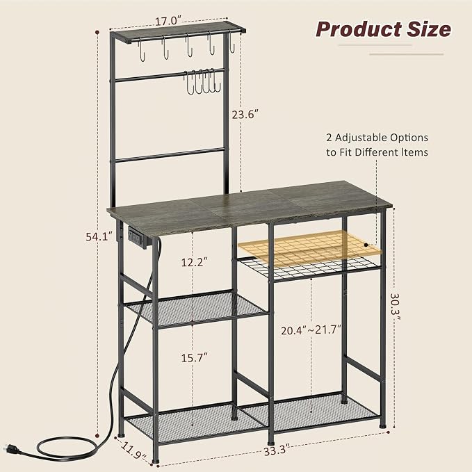 3IngSeagulls Bakers Rack with Power Outlet, Kitchen Microwave Stand with 10 - Image 2