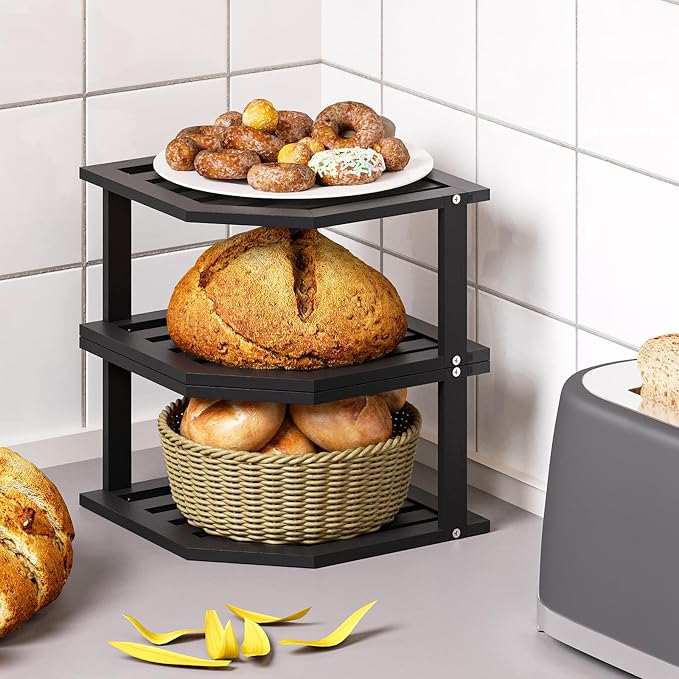 VERTORGAN Bamboo Corner Shelf, 2 Tier Plate Organizer - Image 4