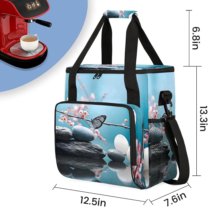Zen Stone Flower Coffee Maker Carring Bag, Large Insulated Storage Organizer - Image 2