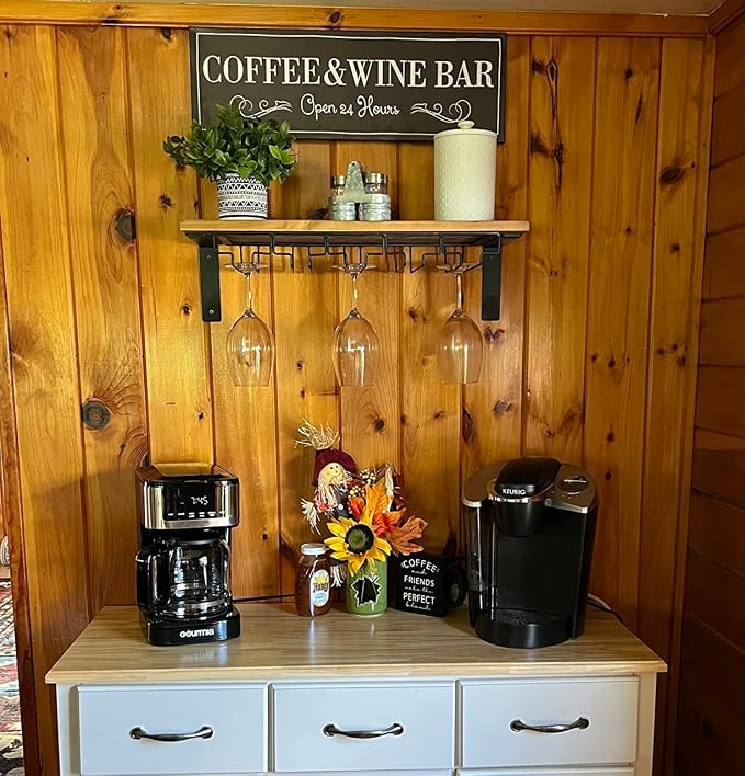 WOWGOOMO Coffee and Wine Bar Signs Decor, Classic Kitchen Wine Cabinet - Image 7