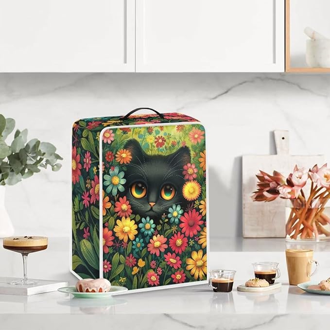 Black Cat Flowers Coffee Machine Dust Covers - Image 4