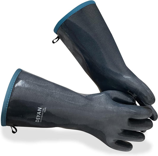 DEYAN Silicone BBQ Gloves, 932°F Heat Resistant Oven Gloves with Fingers, Kitchen Waterproof Hot Proof Glove for Fryer, Smoker, Baking, Cooking, Cutting(9/L)