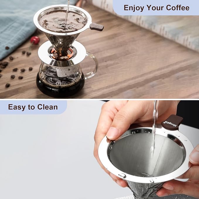 Stainless Steel Pour Over Coffee Dripper, Reusable Fine Mesh Filter - Image 4