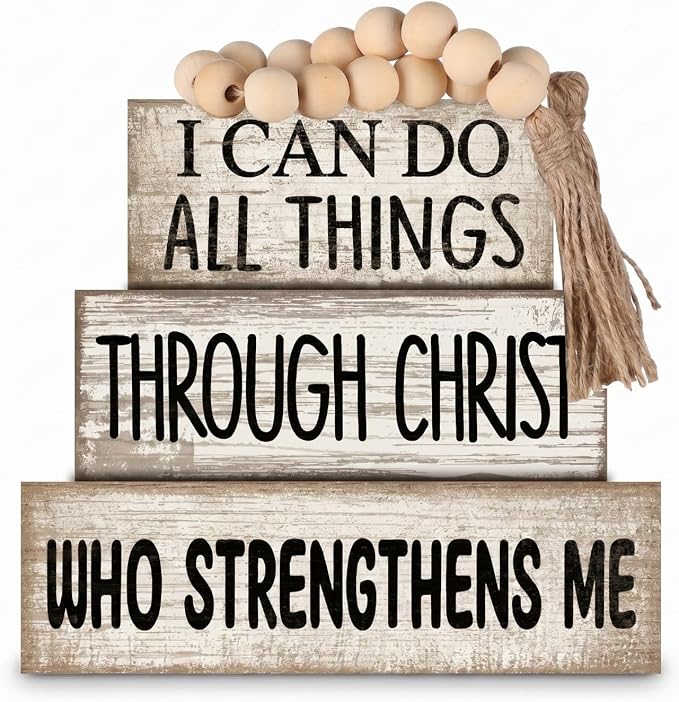 Lineshading 4 Pcs Christian Table Decor Rustic Christian Stacked Wooden Sign by Lineshading