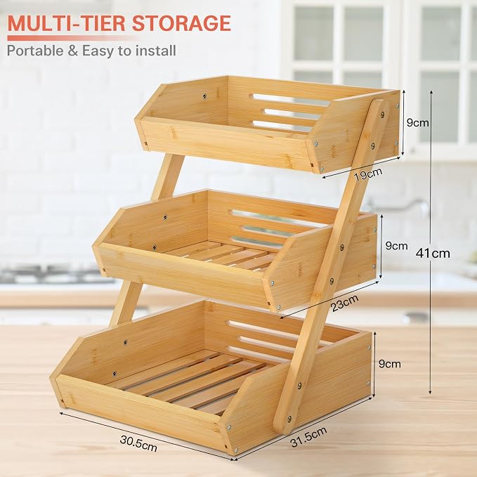 G.a HOMEFAVOR Bamboo Fruit Basket, Fruit Organizer - Image 4