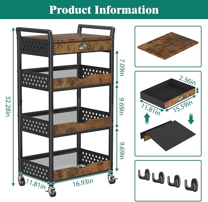 Giwil 4-Tier Rolling Storage Cart - Image 5
