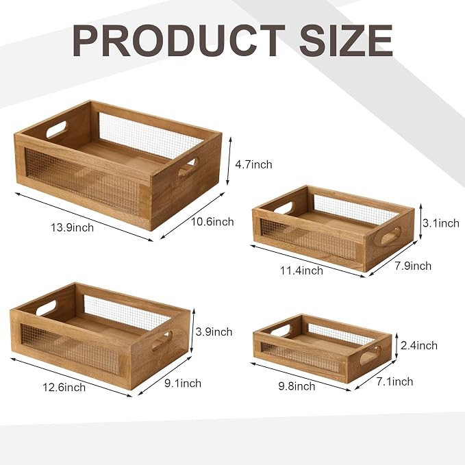 FillTouch 4 Pcs Wooden Nesting Countertop Baskets 4 Size Wooden Storage Box - Image 2