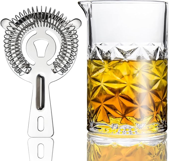 Cocktail Mixing Glass with Strainer Set, 24 oz Crystal Stirring Glass with 304 by Almagic