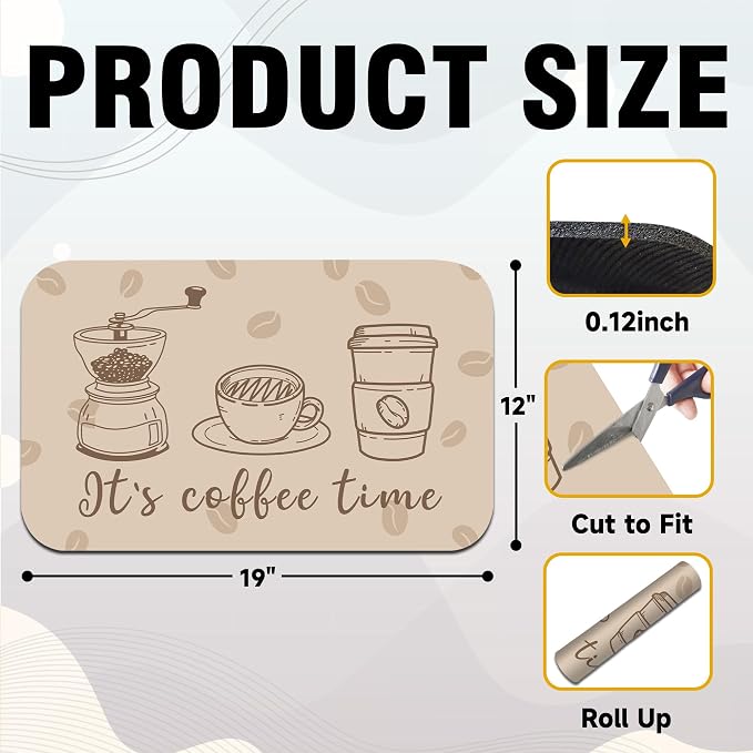It's Coffee Time Coffee Mat 12" x 19", Non-Slip Absorbent Quick-Dry Mat - Image 2