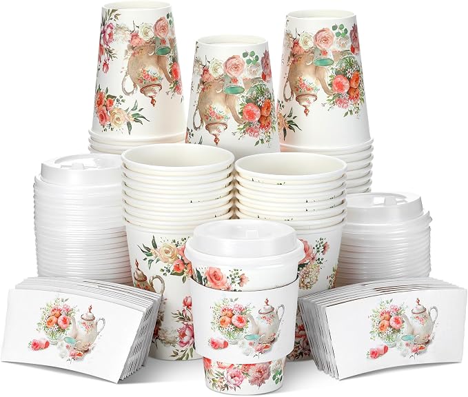 Vesici 60pcs Tea Party Decorations 14oz Disposable Coffee Cups by Vesici