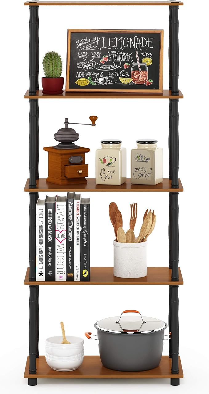 Furinno TURN-S-TUBE Storage Shelves, 5-Tier Book Shelf, Corner Shelf, Toolless - Image 6