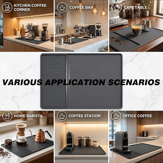 Caketime 2 In 1 Silicone Coffee Bar Mat Accessories Detachable Dish Drying Rug - Image 4