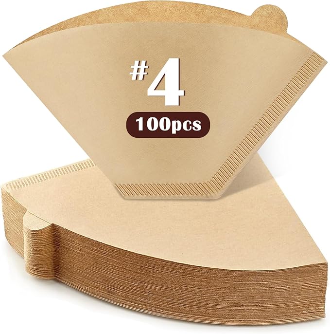 100 Count #4 Cone Coffee Filters 8-12 Cup, Natural Coffee Filters 4 Cone Paper by FloraSea