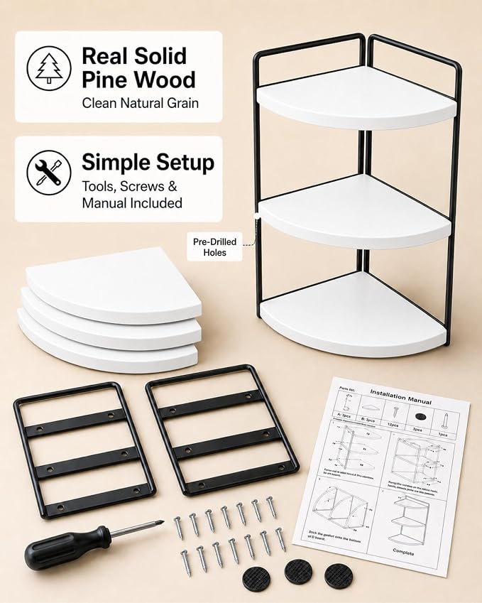 3-Tier Corner Bathroom Counter Organizer, Solid Pine Vanity Shelf, or coffee - Image 7