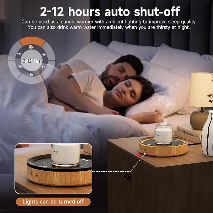 36W Mug Warmer, 3 Temperature Settings, Auto Shut Off, Max 176°F, Wood Grain - Image 6