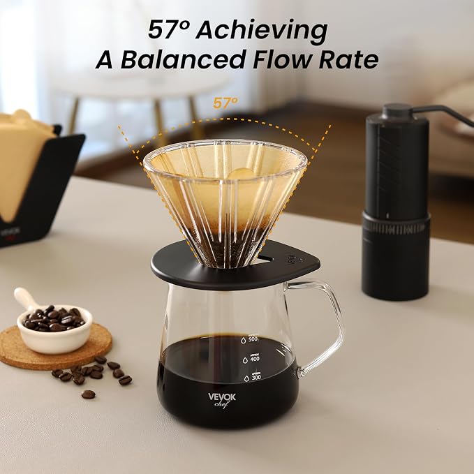 VEVOK CHEF Pour Over Coffee Maker Set, 20 Oz Borosilicate Glass Server Carafe - Image 2