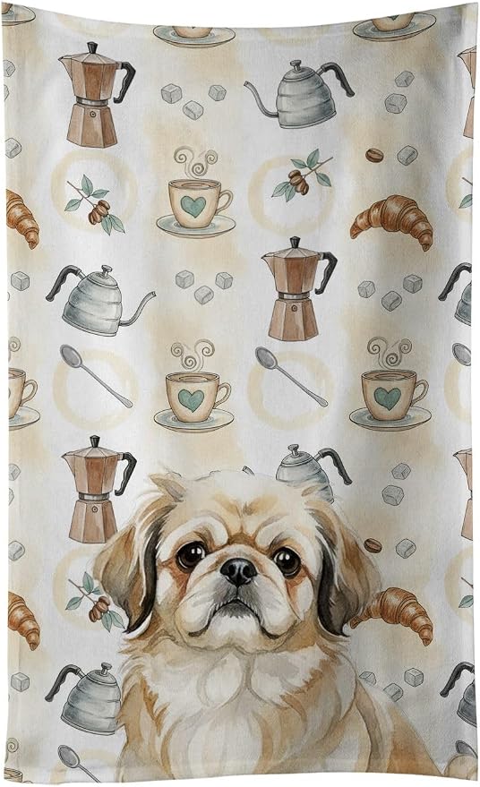 Caroline's Treasures Fawn Pekingese Coffee Bar Kitchen Towel Velour Plush Front by CarolinesTreasures