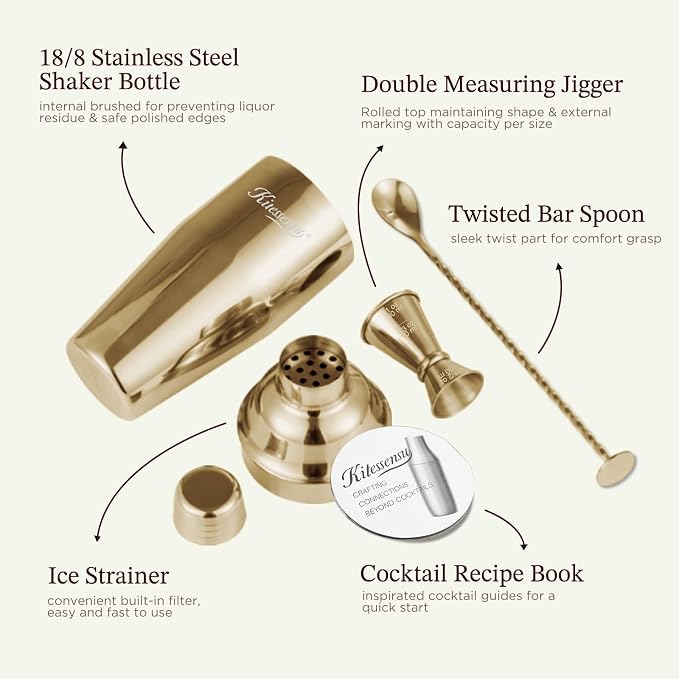 KITESSENSU Cocktail Shaker Set, Stainless Steel Bartending Kit - Image 5