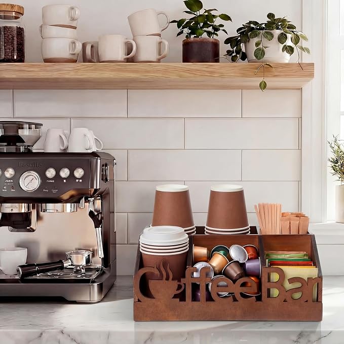 Coffee Station Organizer for Counter Wood Countertop Accessories Organizer - Image 5
