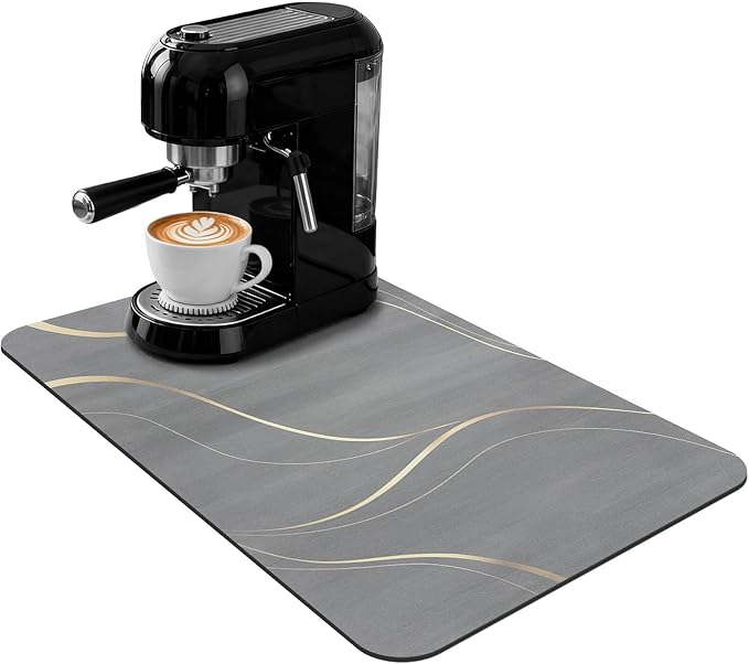 Small Coffee Mat 19x12 Inch, Irregular Gray Streamline Coffee Bar Mat, by Unknown