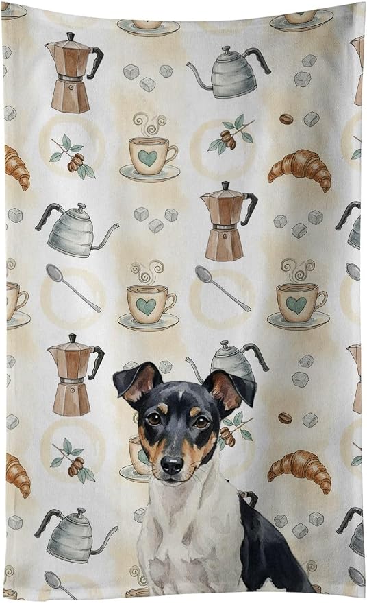 Caroline's Treasures Black and White Rat Terrier Coffee Bar Kitchen Towel by CarolinesTreasures