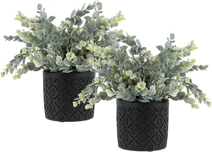 MyGift Artificial Eucalyptus Plant in Modern Gray Concrete Pots by MyGiftHome
