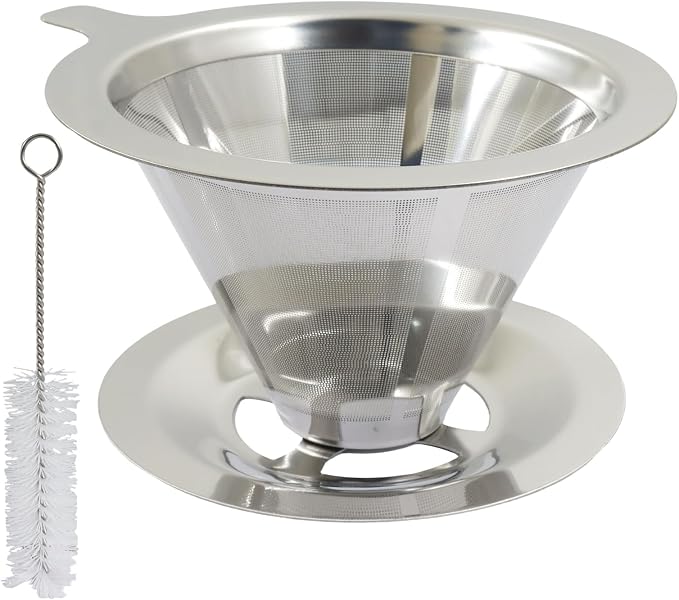 Bonsicoky Pour Over Coffee Dripper, Stainless Steel Coffee Filter, Metal Cone by Bonsicoky