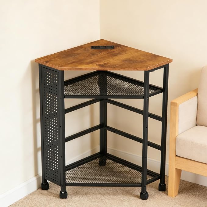 HOMREST Corner Table with Charging Station, 3-Tier Corner Shelf Stand with by HOMREST