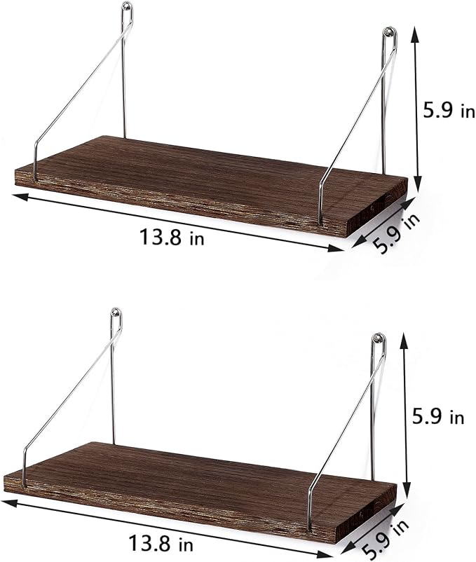 Floating Shelves Set of 2 Rustic Solid Wood Floating Shelf Wall Storage Shelves - Image 3