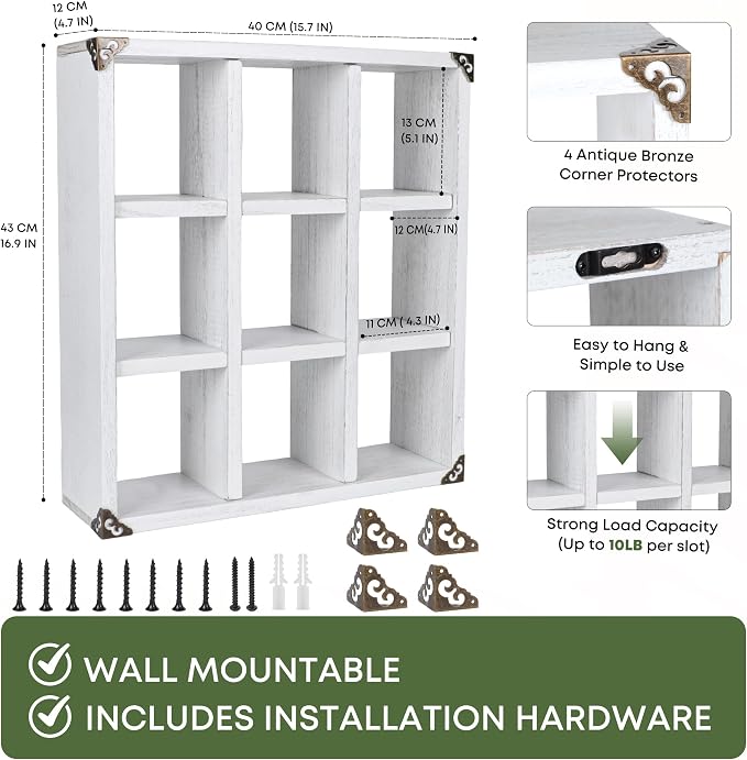 9 Slot Coffee Mug Display Rack - 17in Wall Mounted | Solid Wood - Image 2