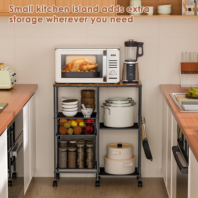 Rolling Microwave Cart with Storage, Microwave Stand with Drawers, Kitchen - Image 6