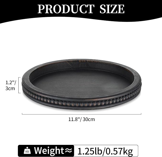 Hanobe Decorative Coffee Table Tray: Modern Farmhouse Beaded Round Tray Decor - Image 4