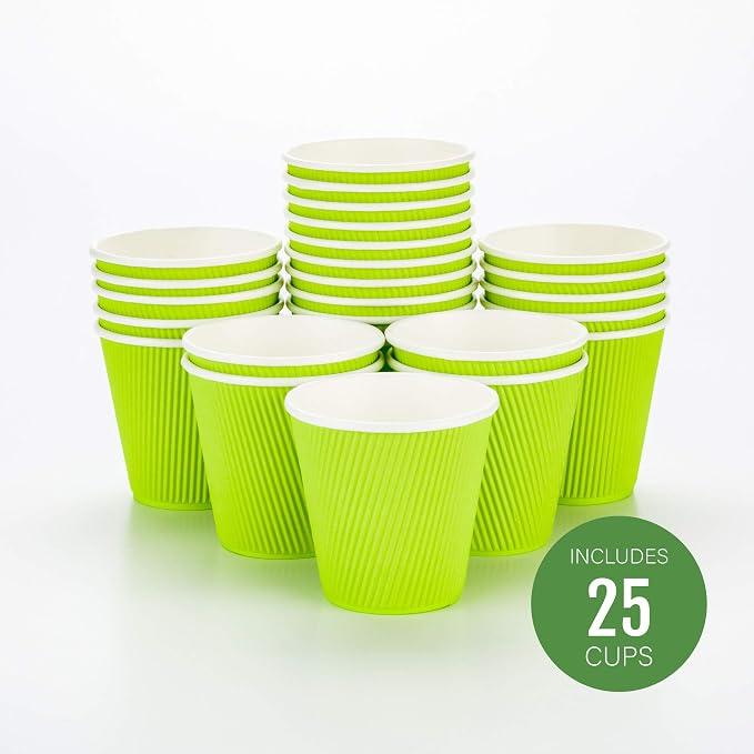Restaurantware Ripple Wall Coffee Cups 25 Count 8 Ounce Insulated Eco Green - Image 2