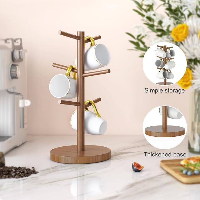 Wisuce Coffee Mug Holder, Bamboo Mug Tree - Image 3