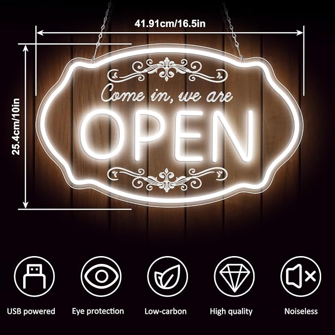 LED Neon Open Sign for Business, 16.5x10'' Come in We’re Open Sign, Daylight - Image 4