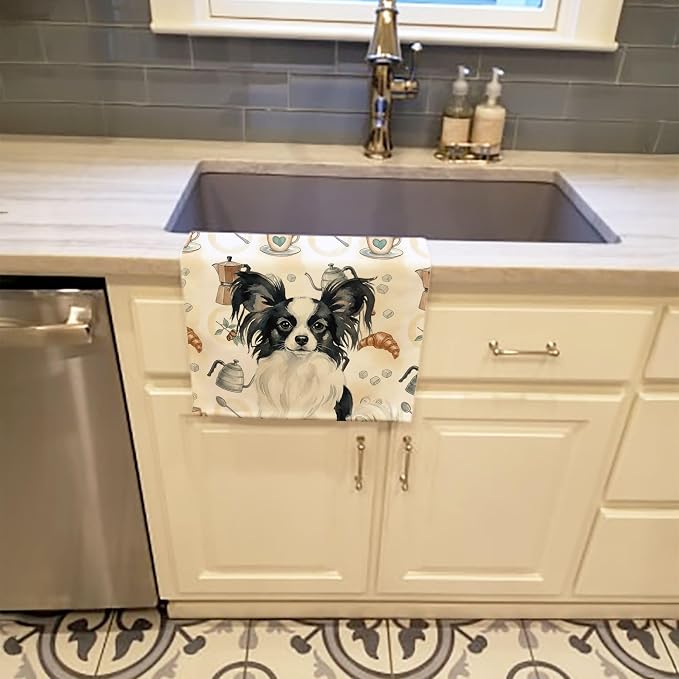 Caroline's Treasures Black and White Papillon Coffee Bar Kitchen Towel Velour - Image 2