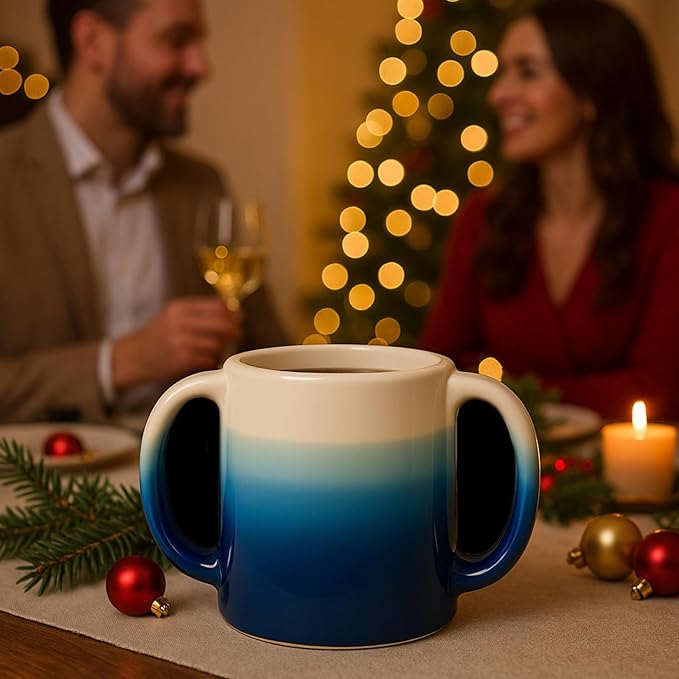 GUTE Handmade Pottery Double Hand Warmer Mug - 14 oz Ceramic Coffee Mug - Image 8