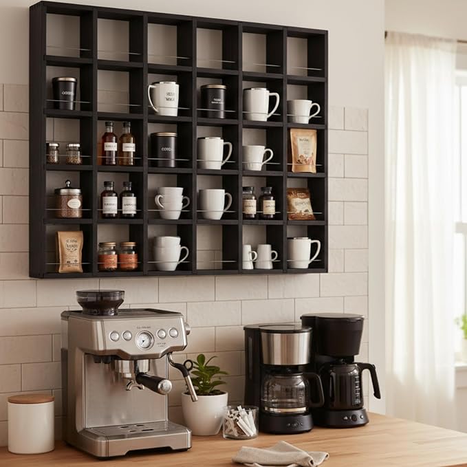 Kigley Oversize Coffee Mug Display Rack Wooden Shelves Rustic Shot Glass - Image 4