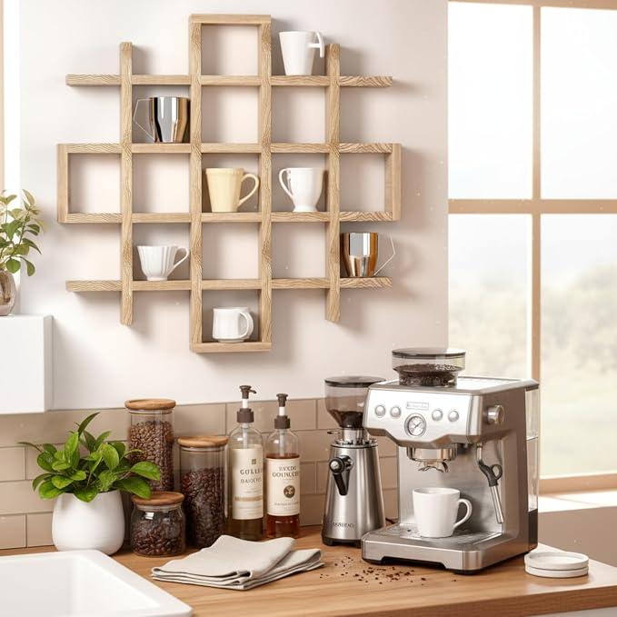 Suzile Oversize Coffee Mug Display Rack Wooden Display Shelves Rustic Wooden - Image 5