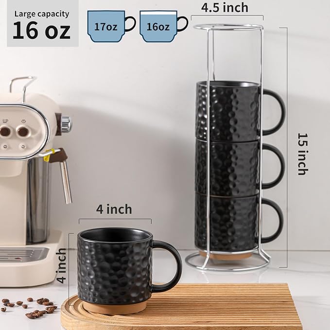 Nihow Ceramic Coffee Mug Set of 4, 16OZ Stackable Coffee Mug Set - Image 2