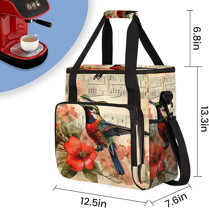 Hummingbird Notes Coffee Maker Carring Bag, Large Insulated Storage Organizer - Image 2