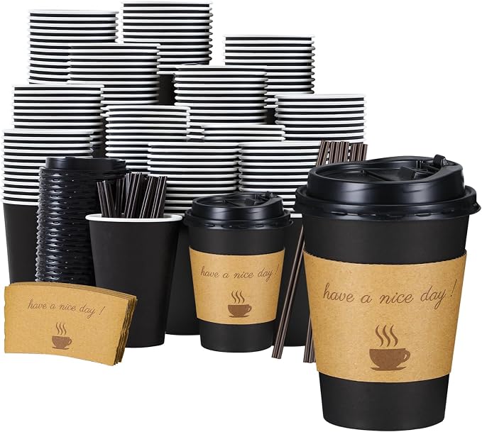 Lamosi 12 oz Coffee Cups with Lids 100 Pack, 12 oz Disposable Coffee Cup with by BuyNow