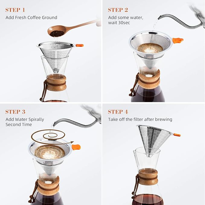 Pour Over Coffee Dripper, Stainless Steel Coffee Filter Reusable Pour Over - Image 6