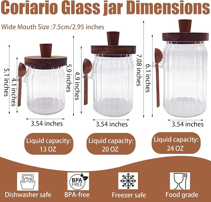 Coriario Glass Jar with Lid and Spoon 13&20&30 OZ Coffee Tea Sugar Canister Set - Image 2