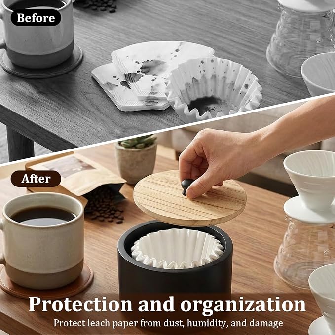 Coffee Filter Holder, Wooden Large Capacity Rustic Coffee Filter Storage Case - Image 4