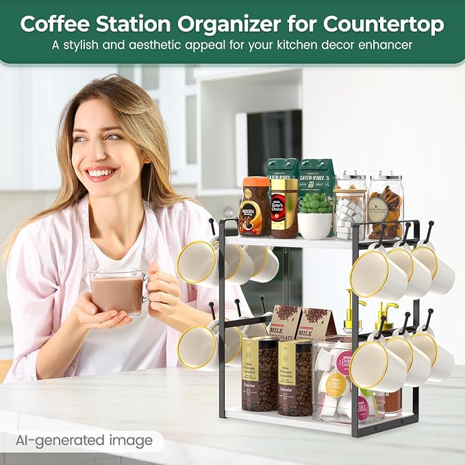 EsLuker.ly 2 Tier Coffee Mug Holder Station Bar Organizer Countertop, Mug Cup - Image 7