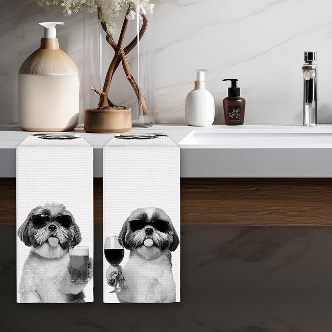 Shih Tzu Gifts Wine Kitchen Towels Set of 2, Gifts - Image 5