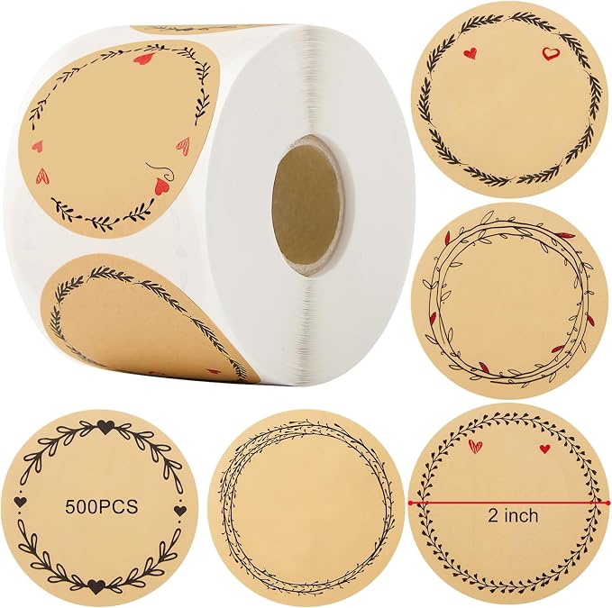 500pcs 2" Label Stickers for Jars and Lids, 6 Different Wreath Designs by Unknown